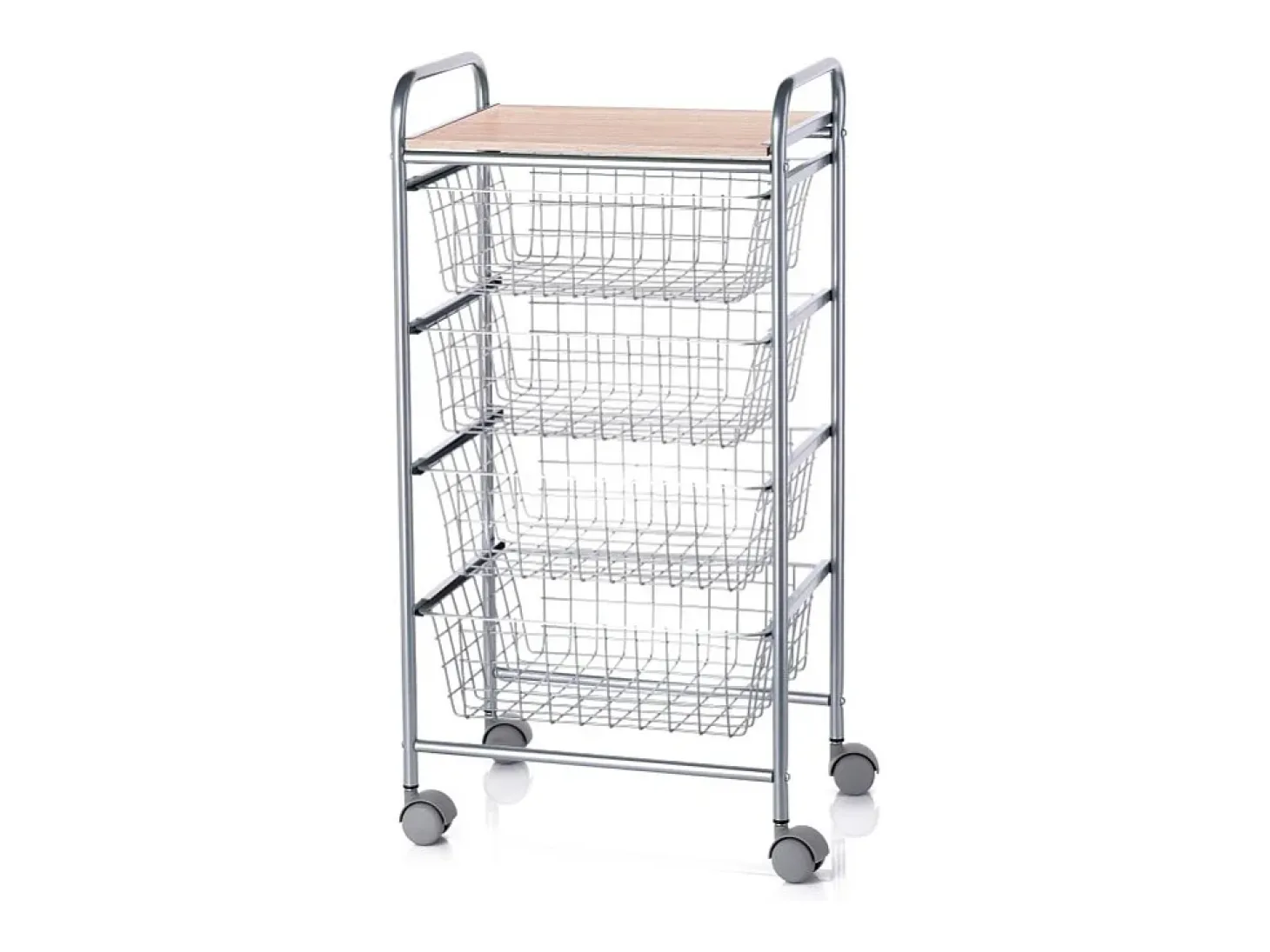 Carrito de cocina, carrito verdulero - 4 cestas de gran capacidad - Gris aluminio, Haya - 86*44*30 cm - BEECH