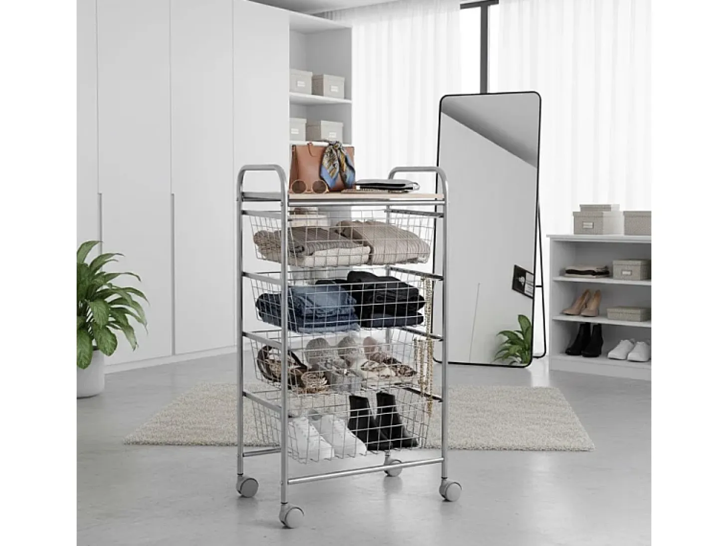 Carrito de cocina, carrito verdulero - 4 cestas de gran capacidad - Gris aluminio, Haya - 86*44*30 cm - BEECH