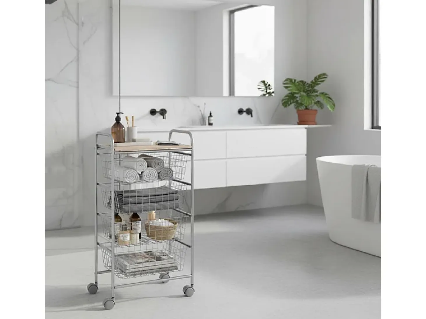 Carrito de cocina, carrito verdulero - 4 cestas de gran capacidad - Gris aluminio, Haya - 86*44*30 cm - BEECH