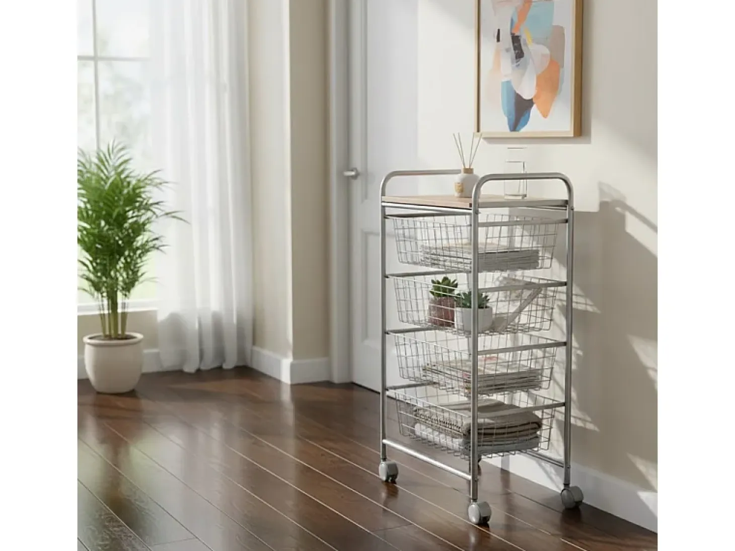 Carrito de cocina, carrito verdulero - 4 cestas de gran capacidad - Gris aluminio, Haya - 86*44*30 cm - BEECH