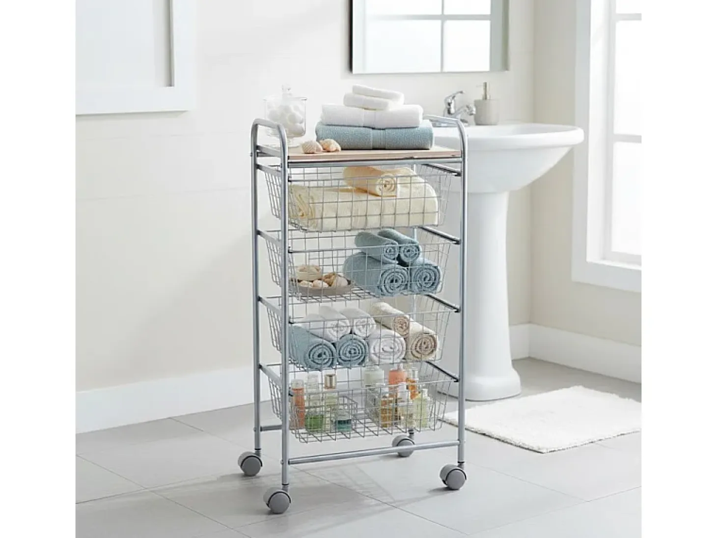 Carrito de cocina, carrito verdulero - 4 cestas de gran capacidad - Gris aluminio, Haya - 86*44*30 cm - BEECH