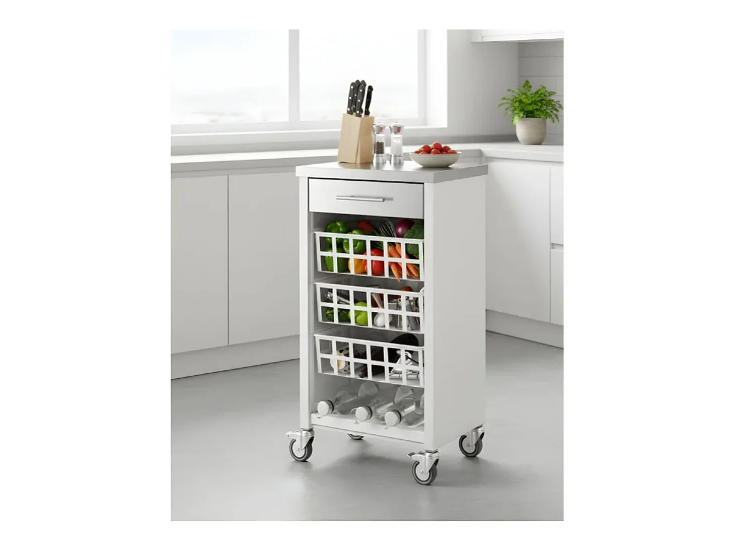 Carrito de cocina, carrito verdulero – Blanco, Inox - 93*48*34cm - MOHER