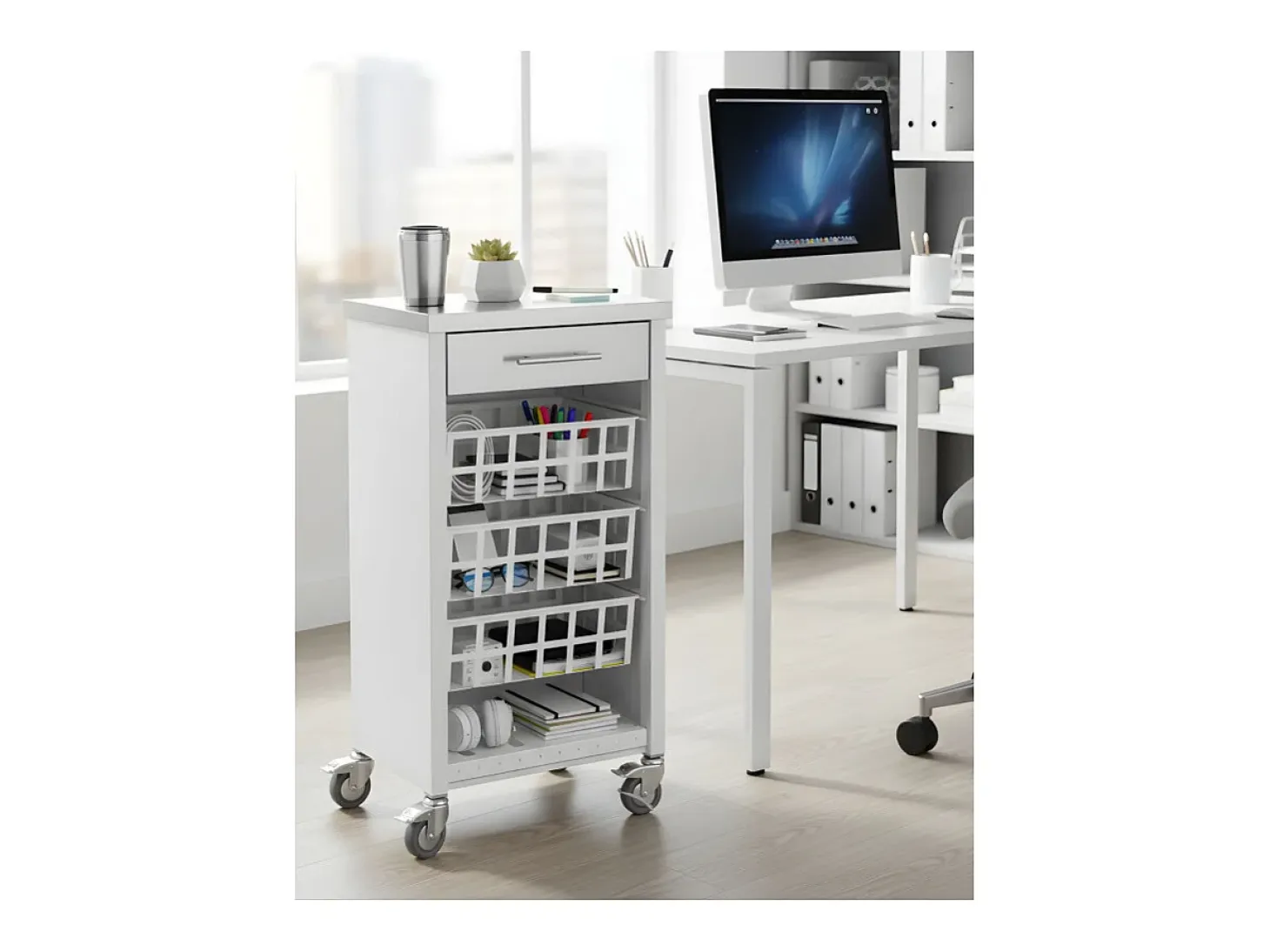 Carrito de cocina, carrito verdulero – Blanco, Inox - 93*48*34cm - MOHER