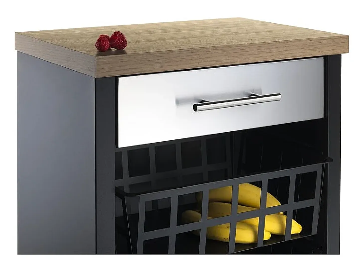 Carrito de cocina, carrito verdulero - color Negro, Inox, Olmo - 93*48*34 cm - KARA