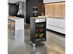 Carrito de cocina, carrito verdulero - color Negro, Inox, Olmo - 93*48*34 cm - KARA