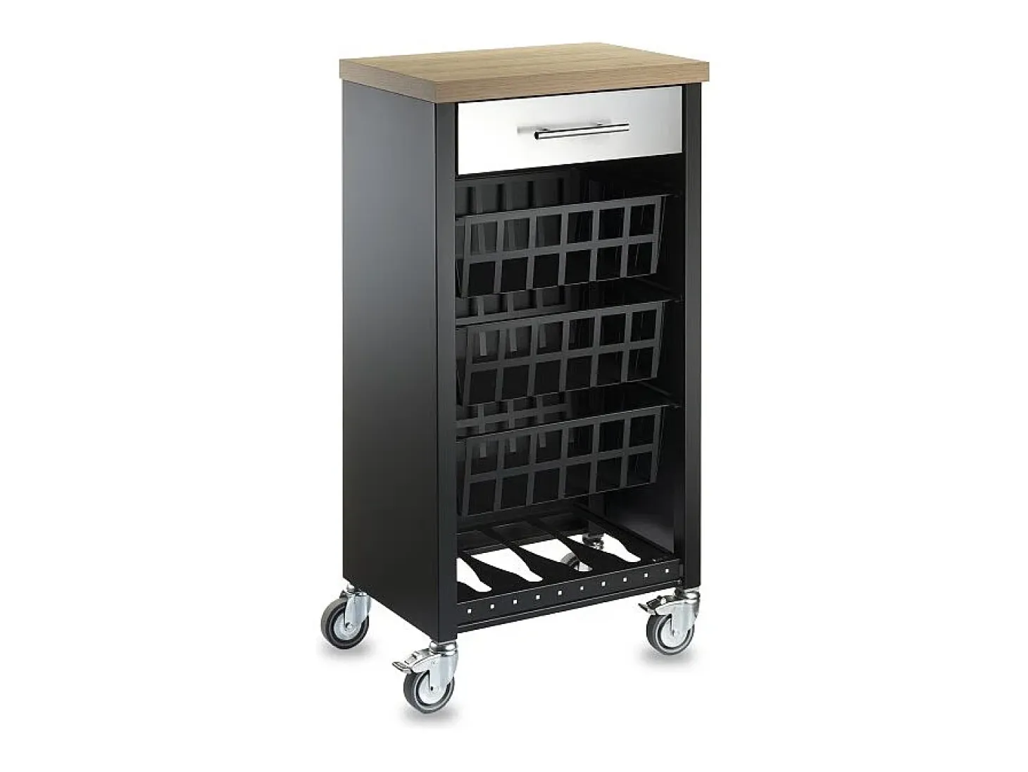 Carrito de cocina, carrito verdulero - color Negro, Inox, Olmo - 93*48*34 cm - KARA