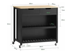 Carrito de Cocina con 2 cajones y 2 estantes,con Tablero Grande,L98 x P58 x H94cm Negro FKW74-SCH SoBuy ES