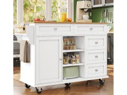 Carrito de cocina con 3 estantes de almacenaje, diseño moderno, MDF, blanco, 134x46x92 cm