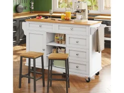 Carrito de cocina con 3 estantes de almacenaje, diseño moderno, MDF, blanco, 134x46x92 cm