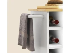 Carrito de cocina con encimera, estantes y botellero, roble, 83x40x83 cm