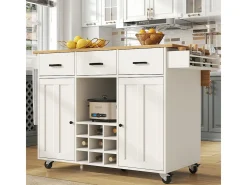 Carrito de cocina con encimera, toallero, especiero, blanco