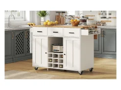 Carrito de cocina con encimera, toallero, especiero, blanco