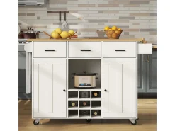 Carrito de cocina con encimera, toallero, especiero, blanco