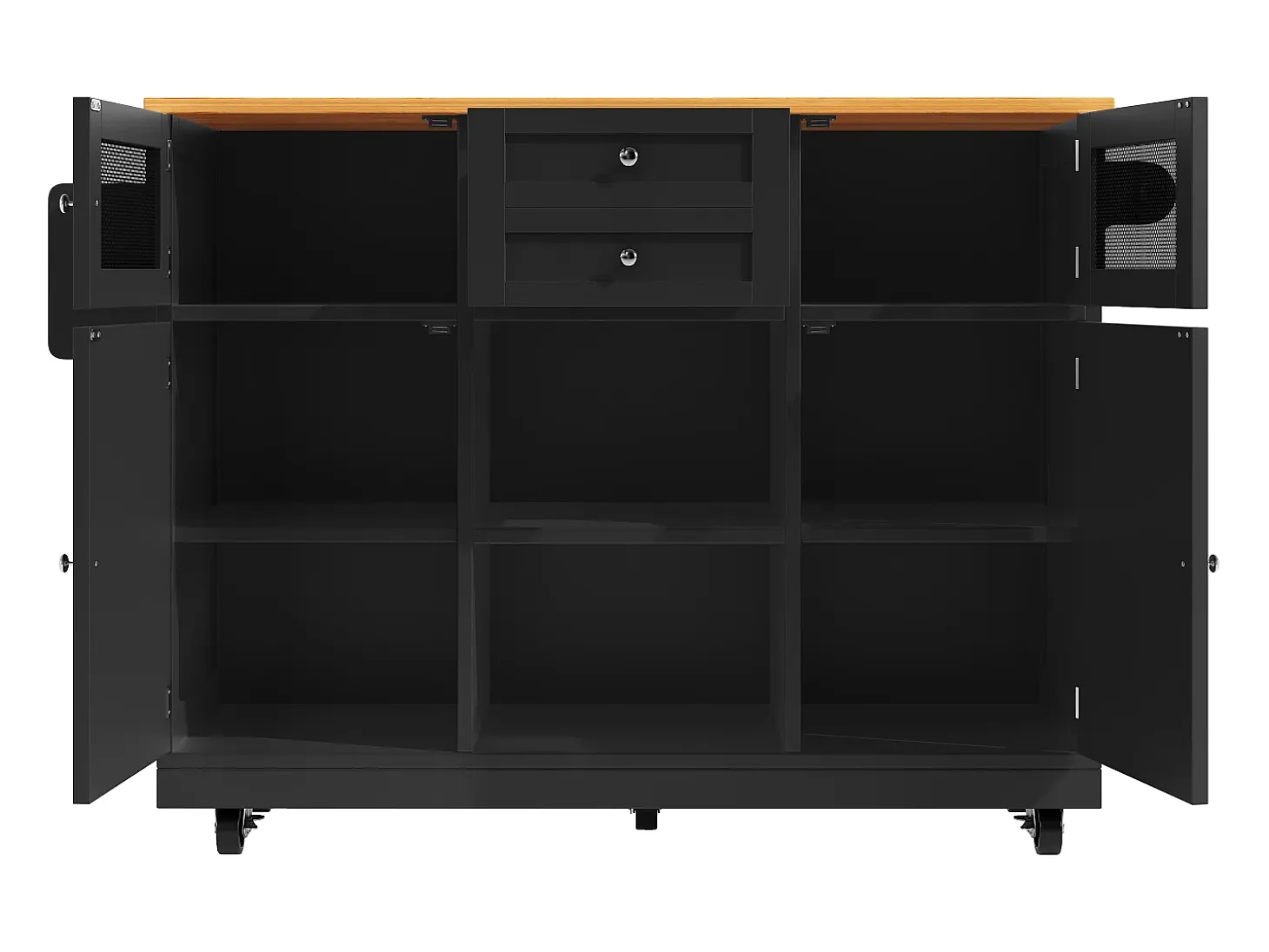 Carrito de cocina con encimera, mueble de comedor, toallero lateral, 140x40x93,5 cm, color negro
