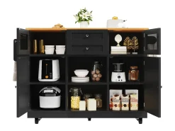 Carrito de cocina con encimera, mueble de comedor, toallero lateral, 140x40x93,5 cm, color negro