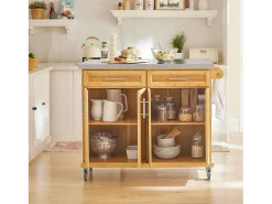 Carrito de Cocina con Piso de Acero,con Tablero Extensible, Carrito de Servir de bambú,L115 x P46 x H92cm FKW69-N SoBuy ES