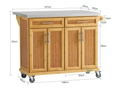 Carrito de Cocina con Piso de Acero,con Tablero Extensible, Carrito de Servir de bambú,L115 x P46 x H92cm FKW69-N SoBuy ES