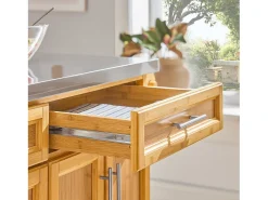 Carrito de Cocina con Piso de Acero,con Tablero Extensible, Carrito de Servir de bambú,L115 x P46 x H92cm FKW69-N SoBuy ES