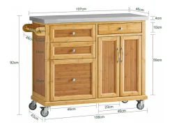 Carrito de Cocina con Piso de Acero, estantería de Cocina, Carrito de Servir de bambú,L115 x P46 x H92cm FKW70-N SoBuy ES