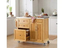 Carrito de Cocina con Piso de Acero, estantería de Cocina, Carrito de Servir de bambú,L115 x P46 x H92cm FKW70-N SoBuy ES