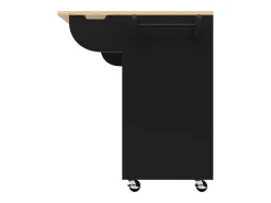 Carrito de cocina con ruedas y tapa extensible, 2 puertas correderas y 3 cajones, negro - 110x70x90cm