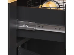 Carrito de cocina con ruedas, 2 cajones y 4 puertas de cristal, tapa extensible, negro + natural