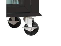 Carrito de cocina con ruedas, 2 cajones y 4 puertas de cristal, tapa extensible, negro + natural