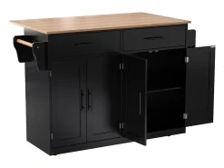 Carrito de cocina con tapa abatible, diseño multifuncional, MDF, negro y natural (120x46(70)x91,5cm)