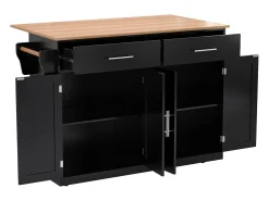 Carrito de cocina con tapa abatible, diseño multifuncional, MDF, negro y natural (120x46(70)x91,5cm)
