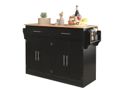 Carrito de cocina con tapa abatible, diseño multifuncional, MDF, negro y natural (120x46(70)x91,5cm)