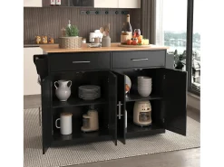 Carrito de cocina con tapa abatible, diseño multifuncional, MDF, negro y natural (120x46(70)x91,5cm)