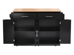 Carrito de cocina con tapa abatible, diseño multifuncional, MDF, negro y natural (120x46(70)x91,5cm)