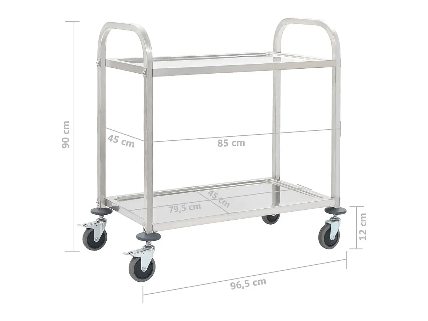 Carrito de cocina de 2 alturas acero inoxidable 96,5x55x90 cm