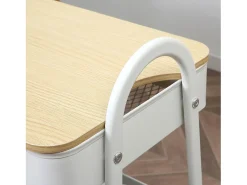 Carrito de cocina de 3 niveles con cesta y tapa, metal, blanco (53,5 x 31 x 79,4 cm)