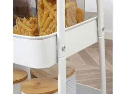 Carrito de cocina de 3 niveles con cesta y tapa, metal, blanco (53,5 x 31 x 79,4 cm)