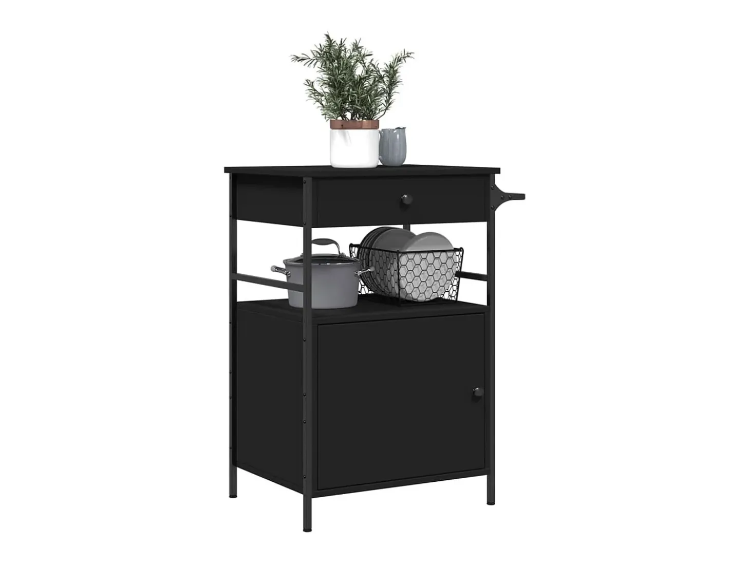 Carrito de cocina de madera de ingeniería negro 56x43x89,5 cm