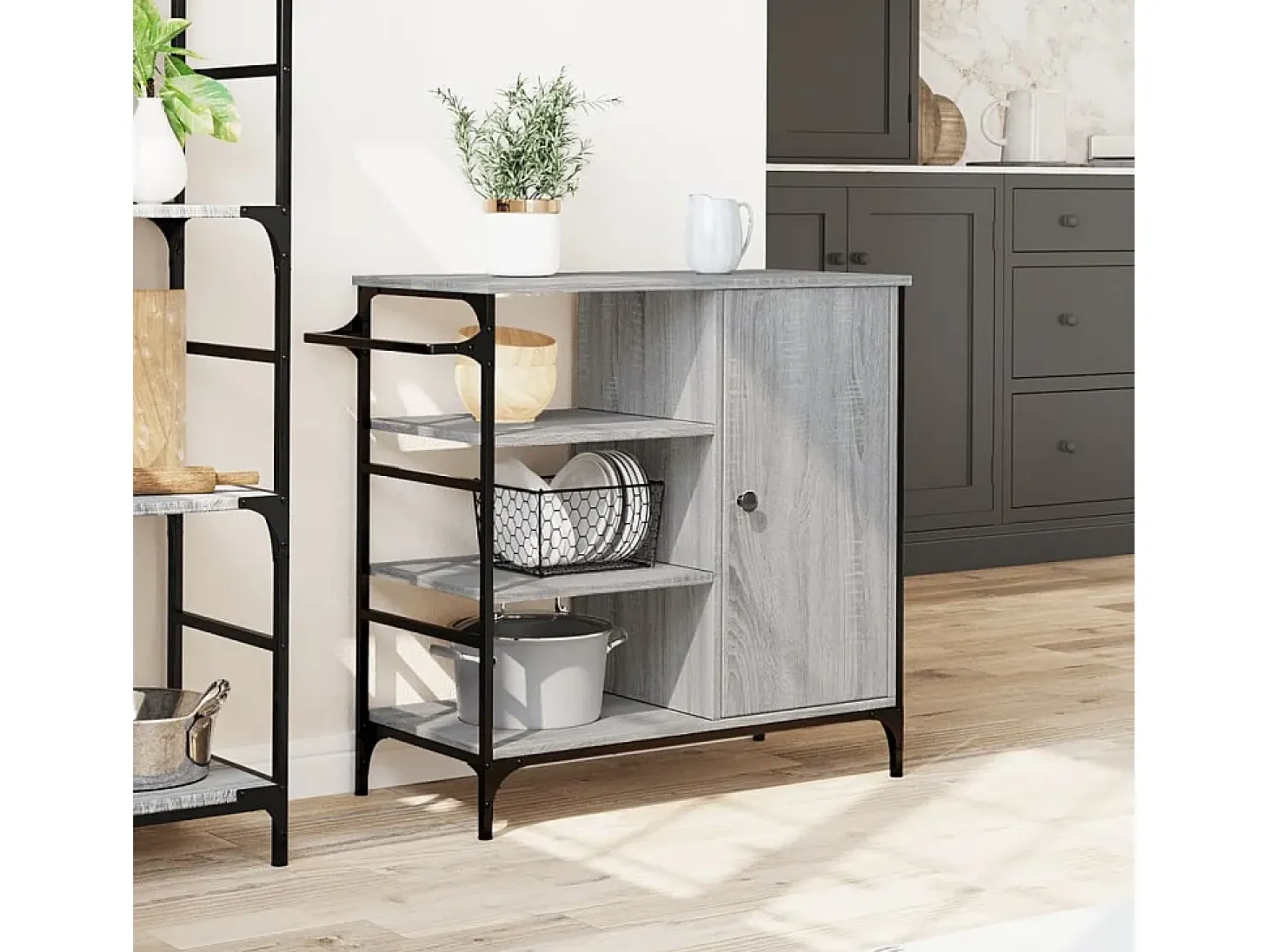 Carrito de cocina de madera gris Sonoma 87,5x38,5x84,5 cm