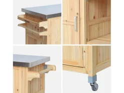 Carrito de cocina exterior de madera de abeto 130cm con asas, 7