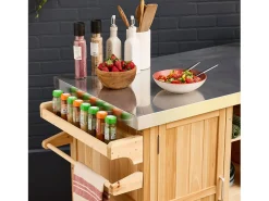 Carrito de cocina exterior de madera de abeto 130cm con asas, 7