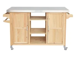 Carrito de cocina exterior de madera de abeto 130cm con asas, 7