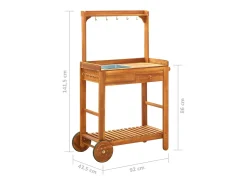 Carrito de cocina exterior madera maciza acacia 92x43,5x141,5cm