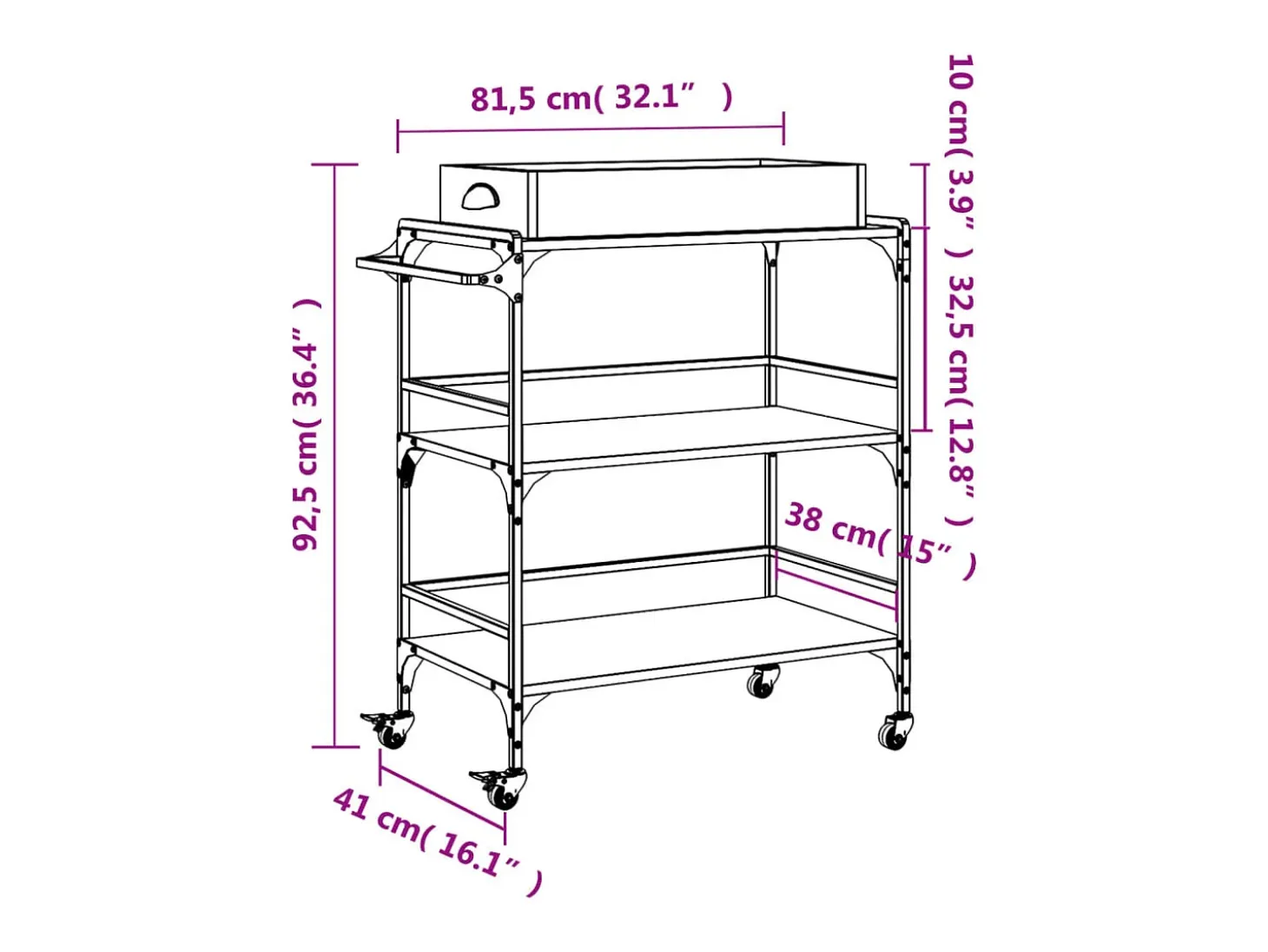 Carrito de cocina madera ingeniería marrón roble 81,5x41x92,5cm