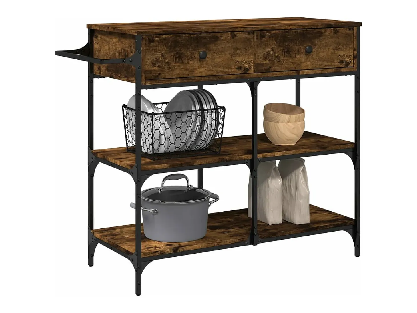 Carrito de cocina madera ingeniería roble ahumado 105x42x95 cm
