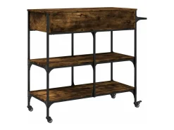 Carrito de cocina madera ingeniería roble ahumado 105x42x95 cm