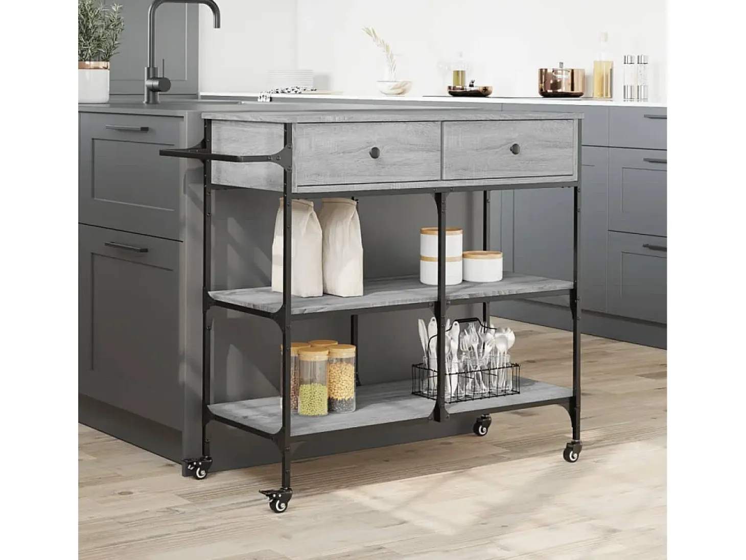 Carrito de cocina madera ingeniería gris Sonoma 105x42x95 cm
