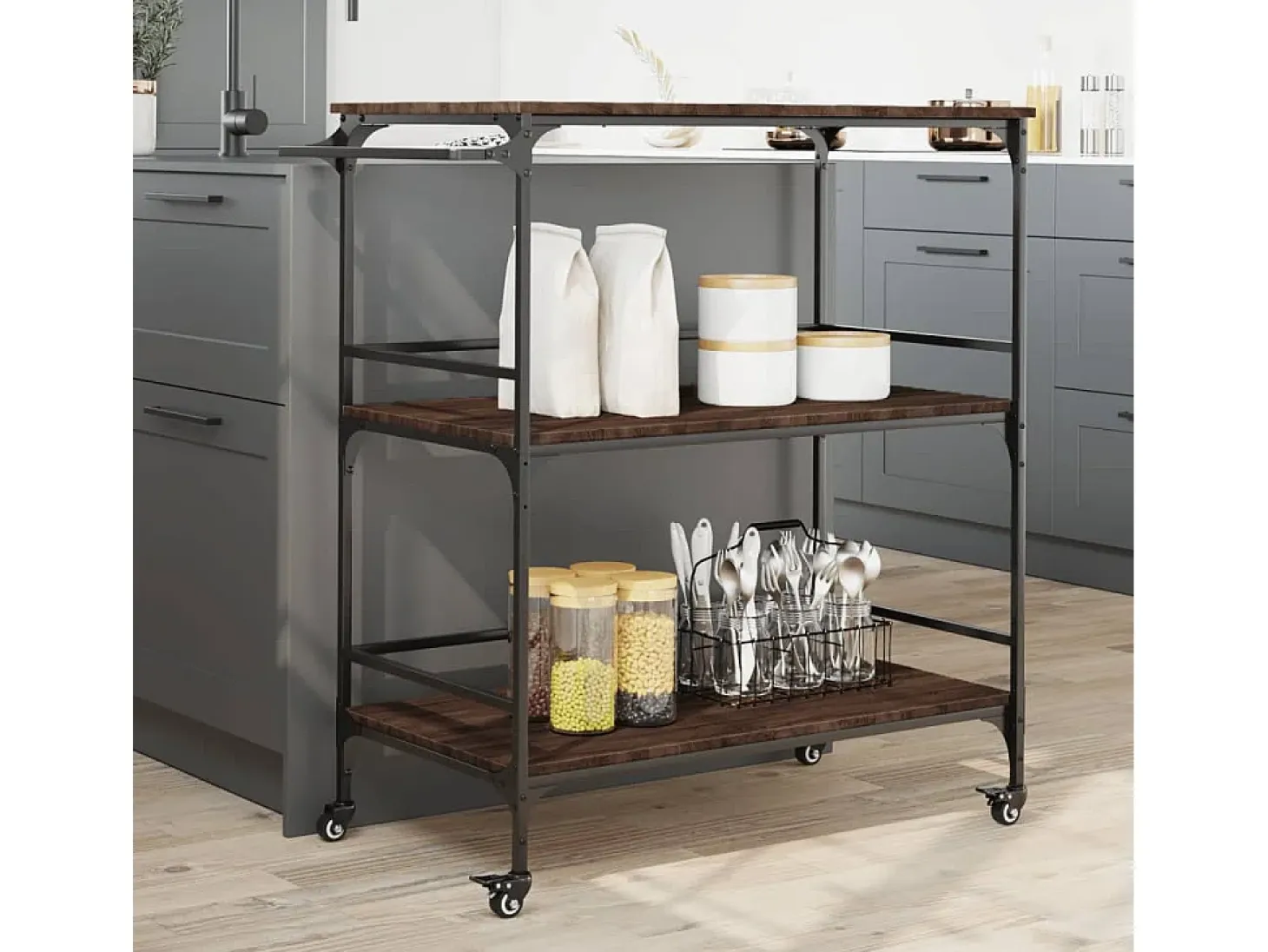 Carrito de cocina madera ingeniería marrón roble 100,5x50x105cm