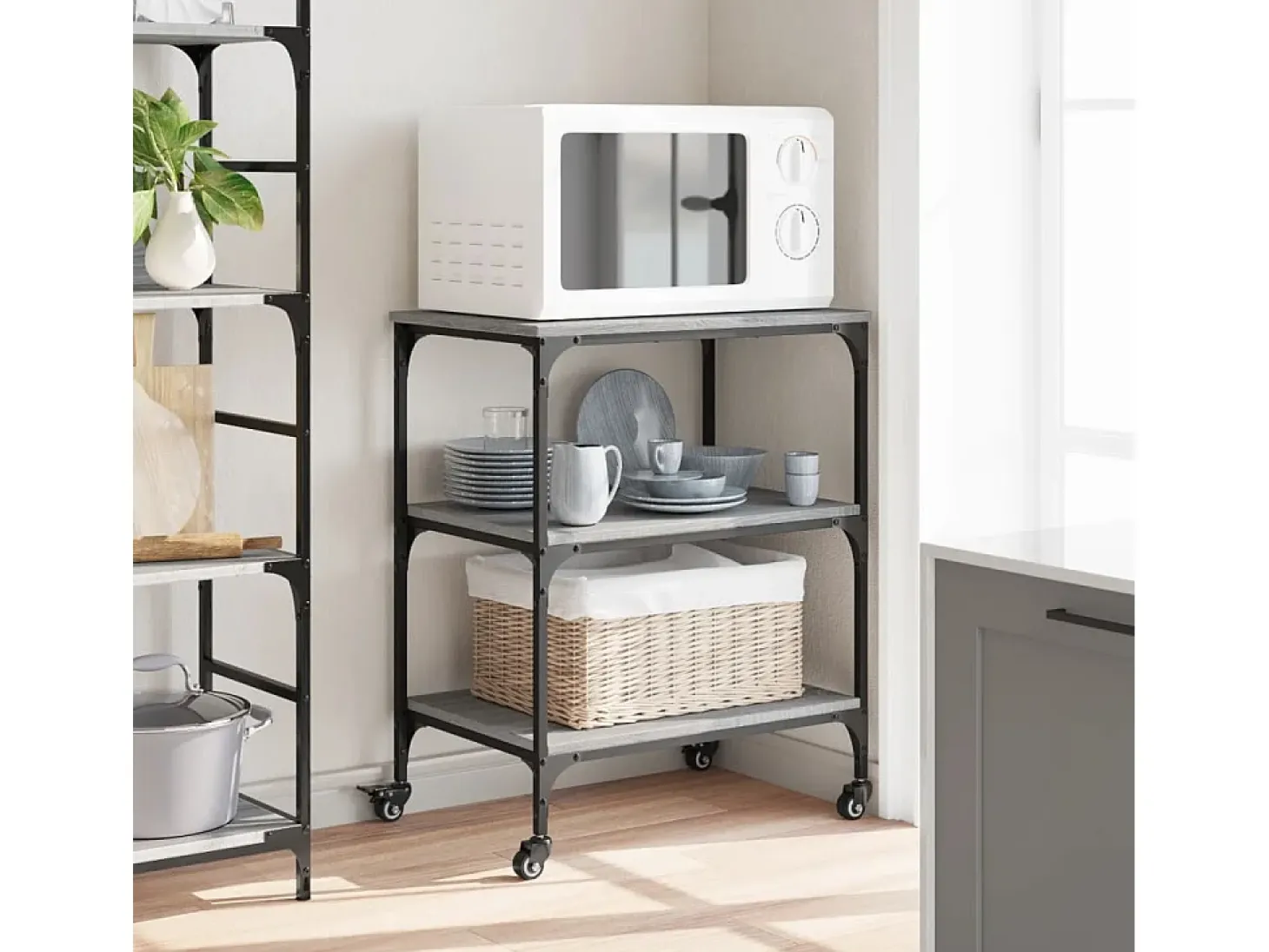 Carrito de cocina madera de ingeniería gris Sonoma 60x41x76 cm