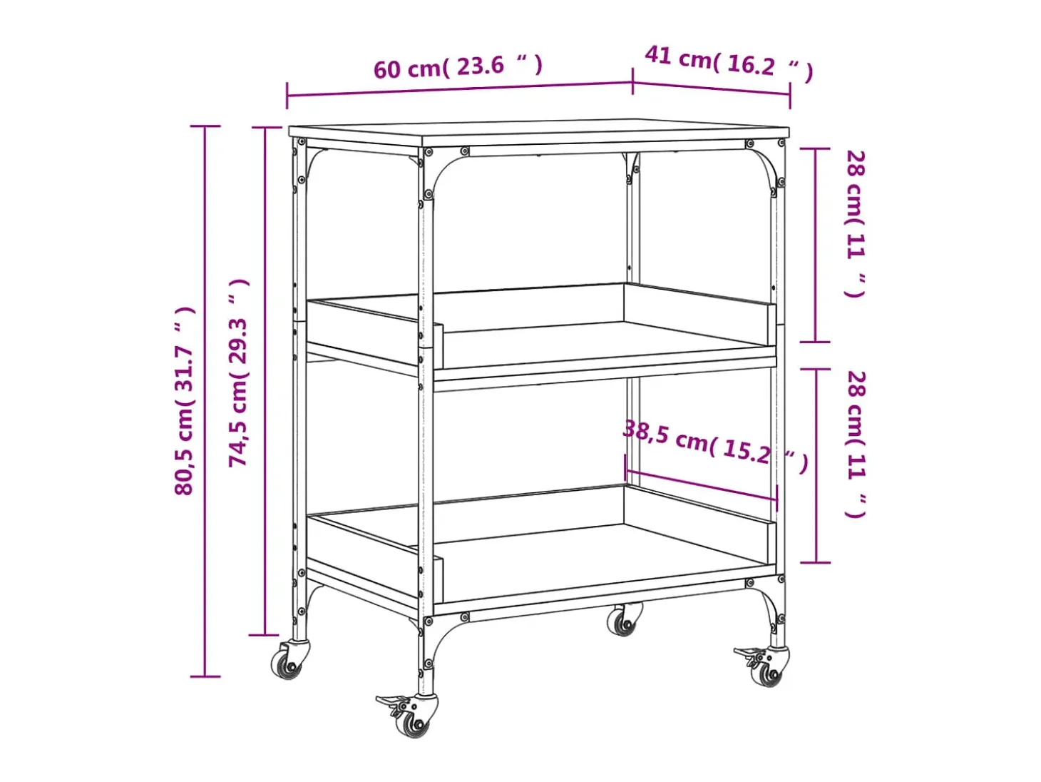 Carrito de cocina madera ingeniería gris Sonoma 60x41x80,5 cm