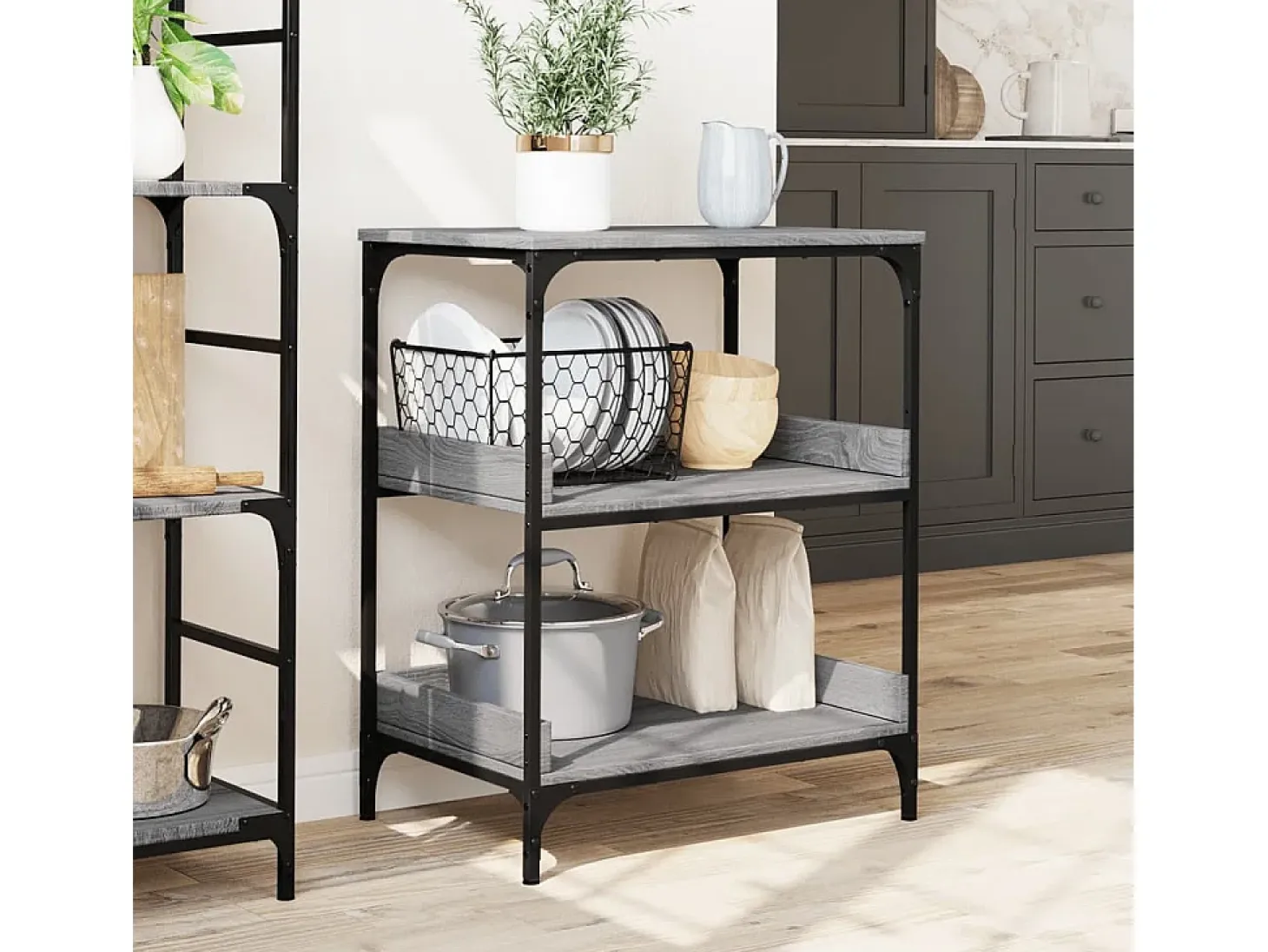 Carrito de cocina madera ingeniería gris Sonoma 60x41x80,5 cm