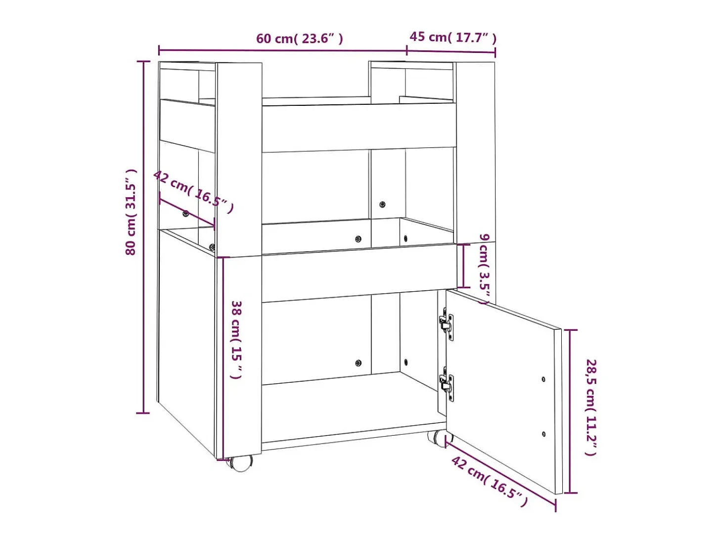 Carrito de cocina madera contrachapada blanco 60x45x80 cm